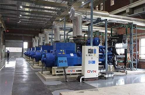 Industrial DG hall — OVN-branded gensets in line